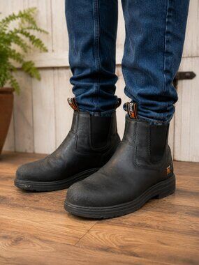 Timberland PRO Steel Toe Chelsea Work Boots Black Leather Mens 8M